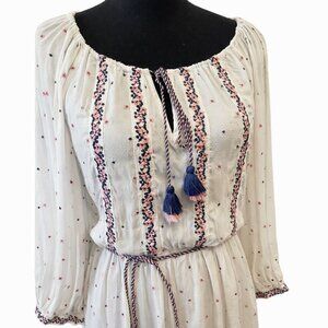Anthropologie Graham & Spencer Isilda Dress Small Boho Embroidered Midi Tassel